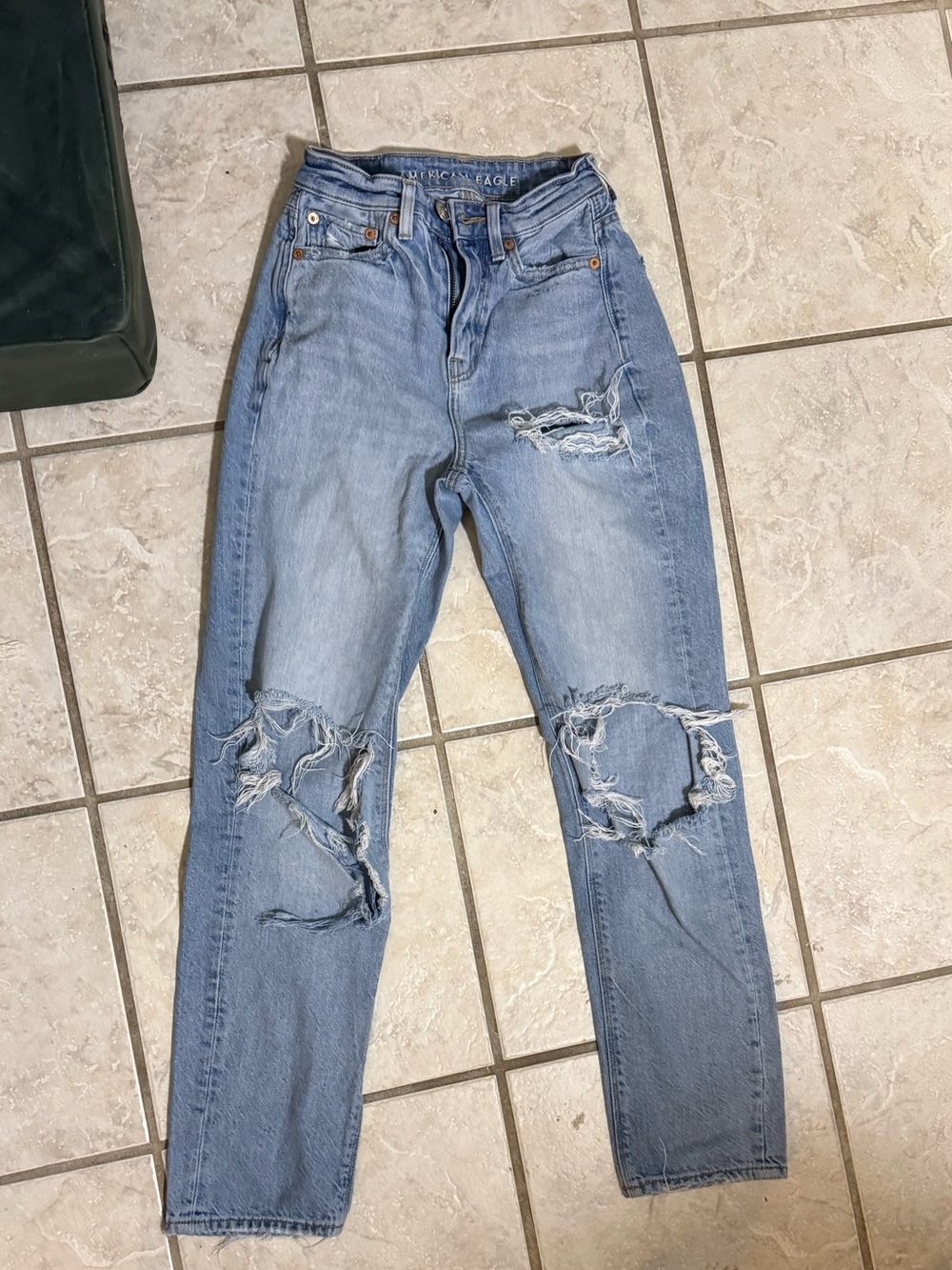 American Eagle Outfitters Light Blue Distressed Straight-Leg Jeans